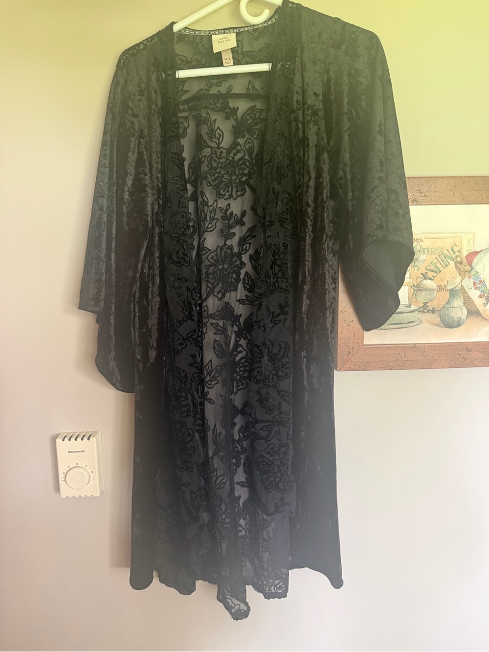 Knox Rose Black Velvet Burnout Floral Kimono